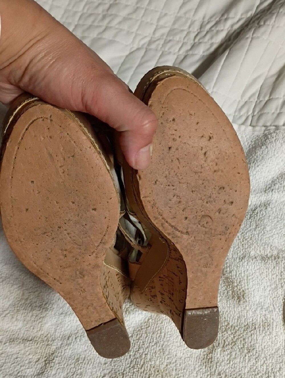 Guess Tan Cork Wedge Sandals with Strappy Ankle Wrap - Picture 4 of 7